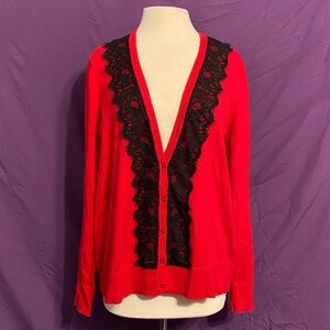 Torrid Vibrant Red Cardigan with Black Lace. Size 3X.
